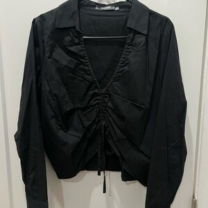 MISSGUIDED Plus- Black Ruched Blouse